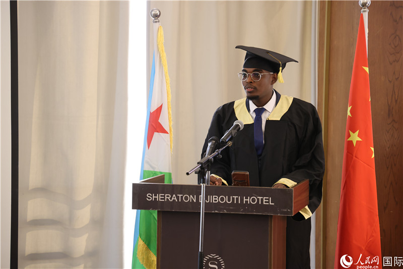 吉布提魯班工坊2023屆畢業生代表發言。人民網記者 張志文攝