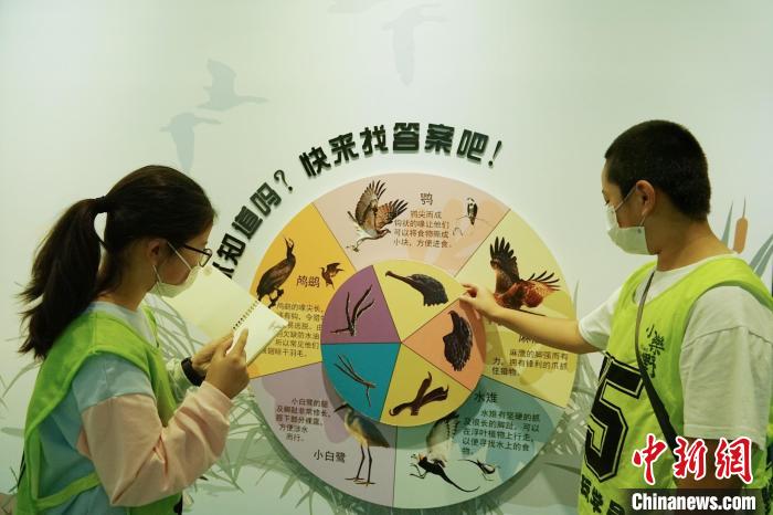 圖為小朋友在青海西寧湟水國家濕地公園科普館內參觀學習。　馬銘言 攝