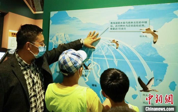 圖為小朋友在青海西寧湟水國家濕地公園科普館內參觀學習。　馬銘言 攝