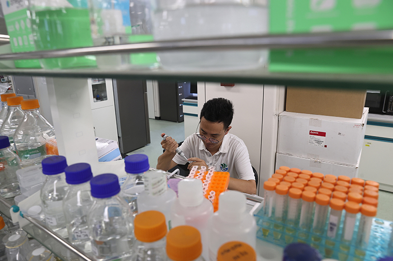 在三亞崖州灣科技城，一名青年科技工作者正在進行科研工作。