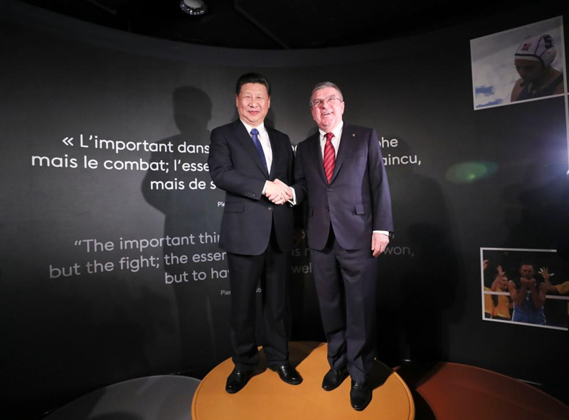 2017年1月18日，習(xí)近平主席在位于瑞士洛桑的國(guó)際奧林匹克博物館會(huì)見(jiàn)時(shí)任國(guó)際奧林匹克委員會(huì)主席巴赫。