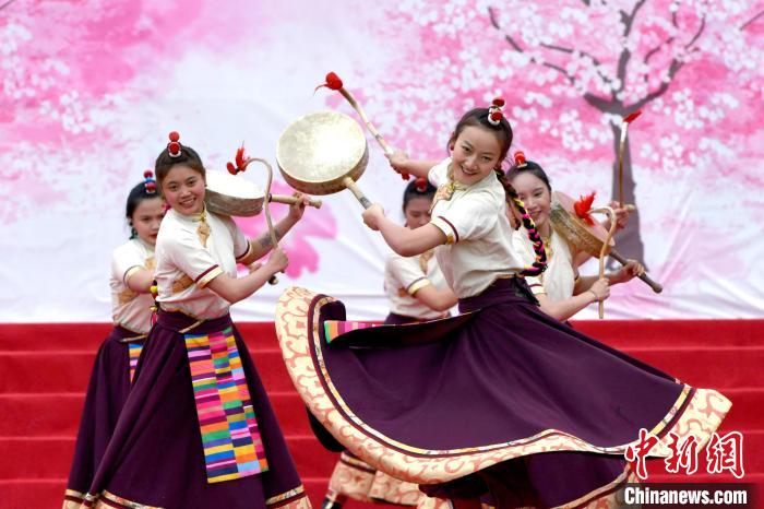 3月28日，西藏林芝第二十屆桃花旅游文化節(jié)開幕式上的文藝表演。　李林 攝