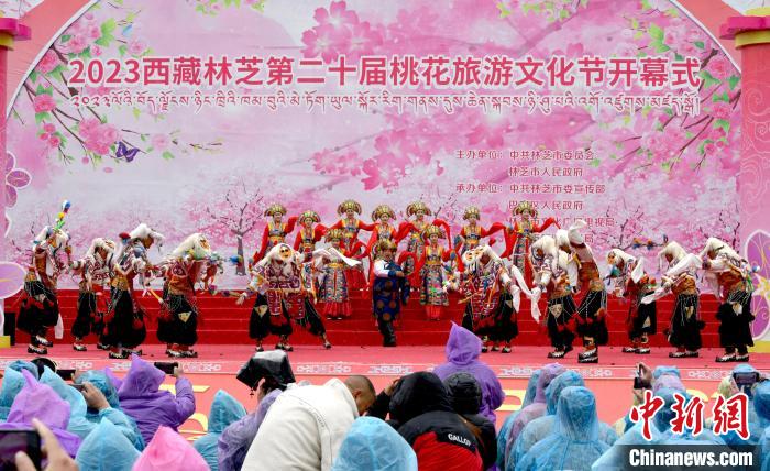 3月28日，西藏林芝第二十屆桃花旅游文化節(jié)開幕式上的文藝表演。　李林 攝